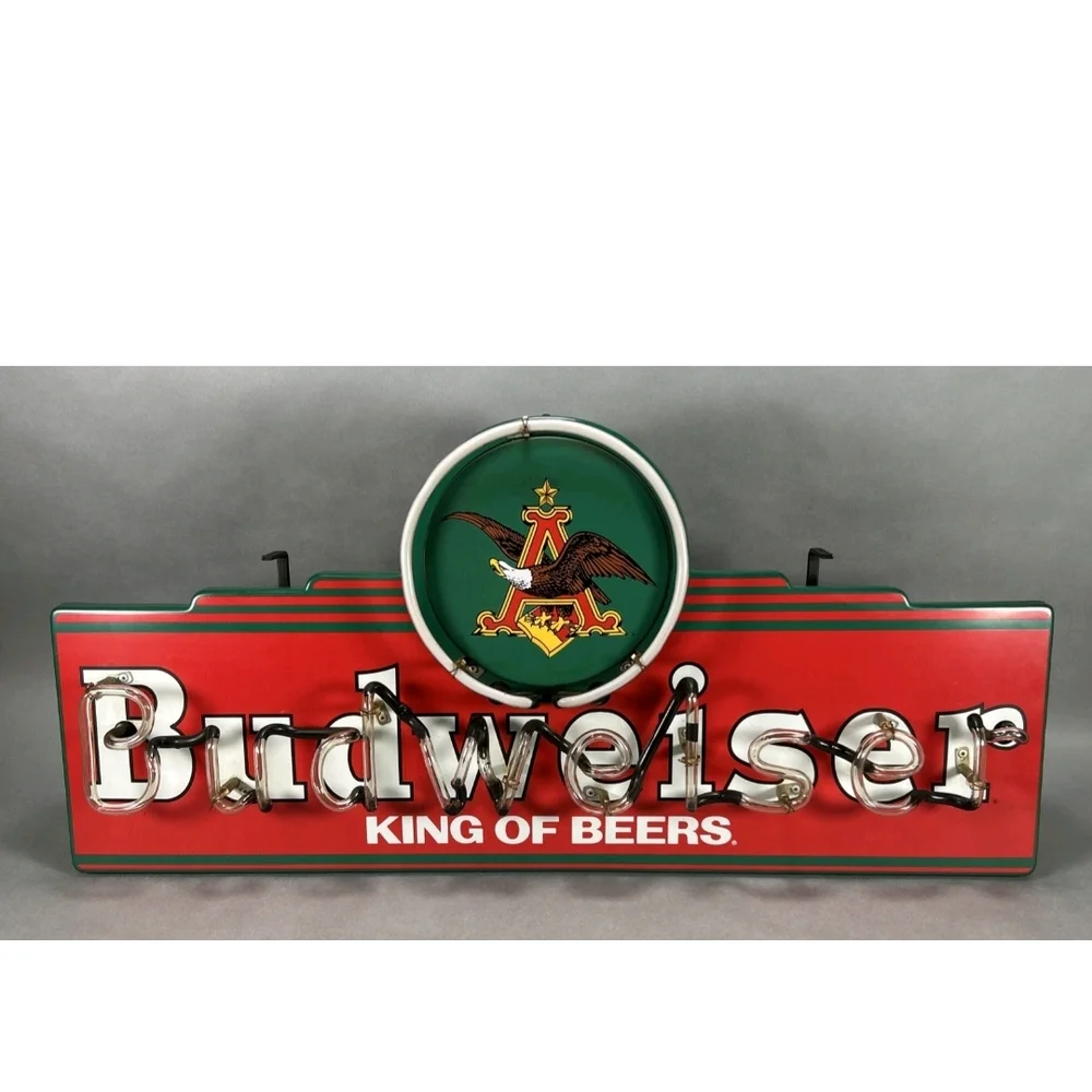 Budweiser Neon Sign in Red, Yellow and Green Crest